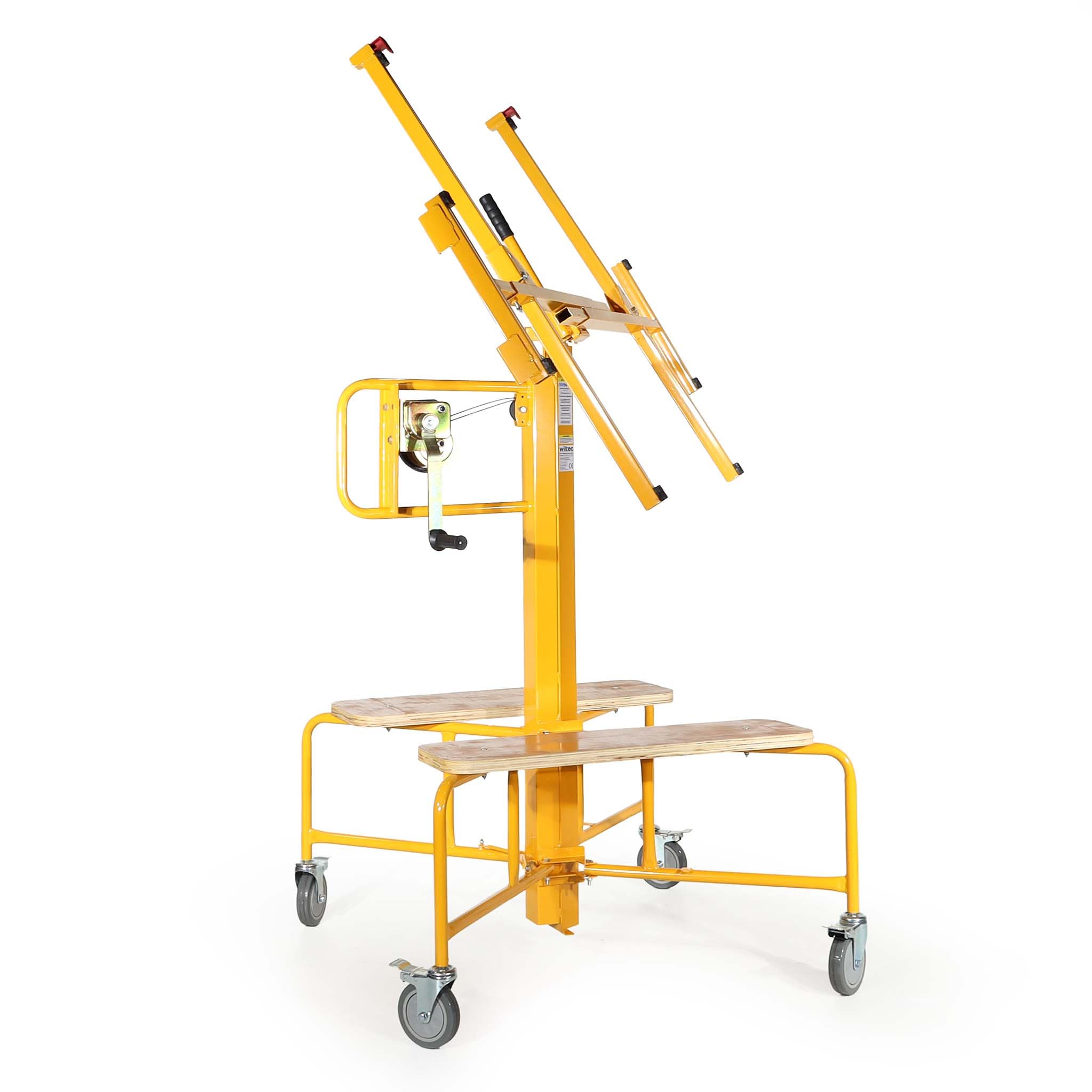 Podnośnik panelowy Wiltec do maks. 75 kg, wysokość 138-338 cm, pomoc w montażu płyt kartonowo-gipsowych, podnośnik panelowy uchylny z 4 kółkami z hamulcem postojowym
