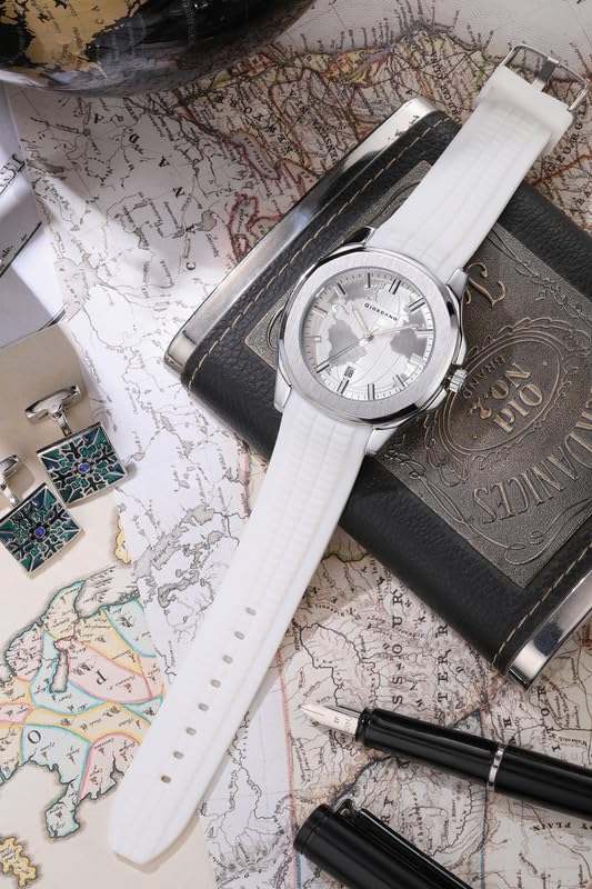 Image of Giordano Stylish World Map Design Analog Watch for Men with Silver Case Round Dial, Textured Silicone Strap, Water Resistant and Date Display Function - GZ-50147