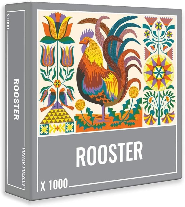 Cloudberries Rooster Puzzle - Beautifully Illustrated 1000-Piece Chicken Jigsaw Puzzle for Adults, Featuring Flowers, Birds and Vivid Orange and Yellow Colours, Bird Puzzles for Adults 1000 Pieces