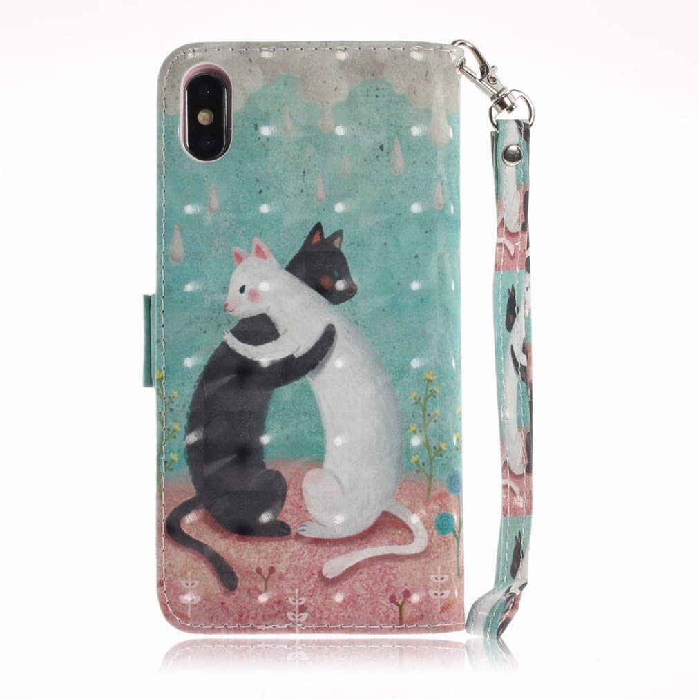 Laybomo Compatible iPhone Xs Max Cover Case 3D Laser Printed PU Leather Wallet Soft TPU Folio Slim Flip Case Stand Magnet ID Card Slot Protective Holster Case for iPhone Xs Max, Lovely Cat