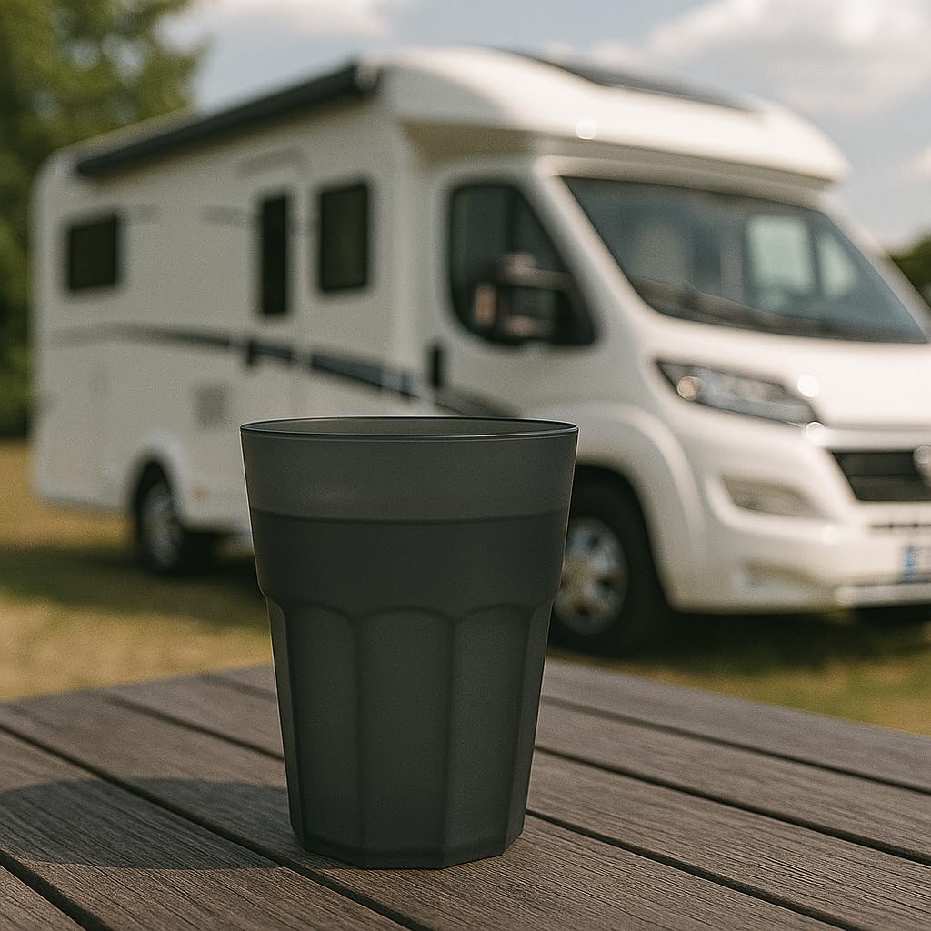 6 x GLASSY CUP 480 ml nero trasparente – bicchieri in plastica infrangibile effetto vetro, senza BPA, lavabili in lavastoviglie, riutilizzabili, ideali per cocktail, caipi, feste, campeggio e attività