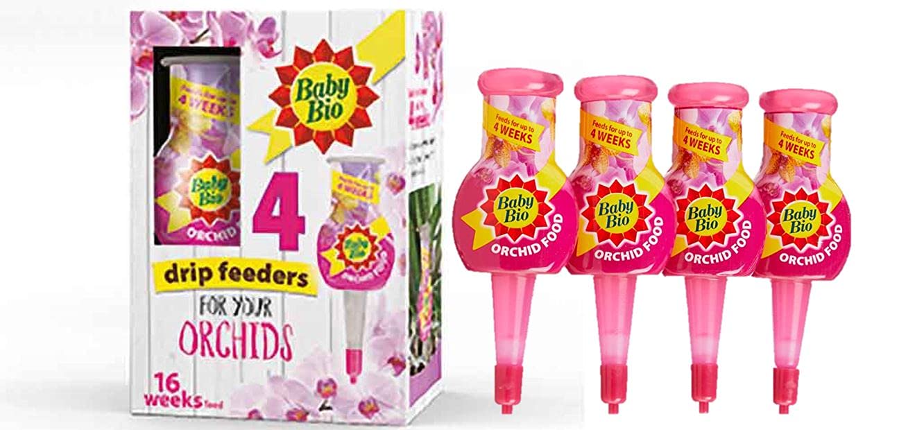 Drip Feeders by Baby Bio - 4 x 40ml Original Ready to Use Plant Feed - For greener Leaves and Vibrant Blooms this Summer (Orchids)