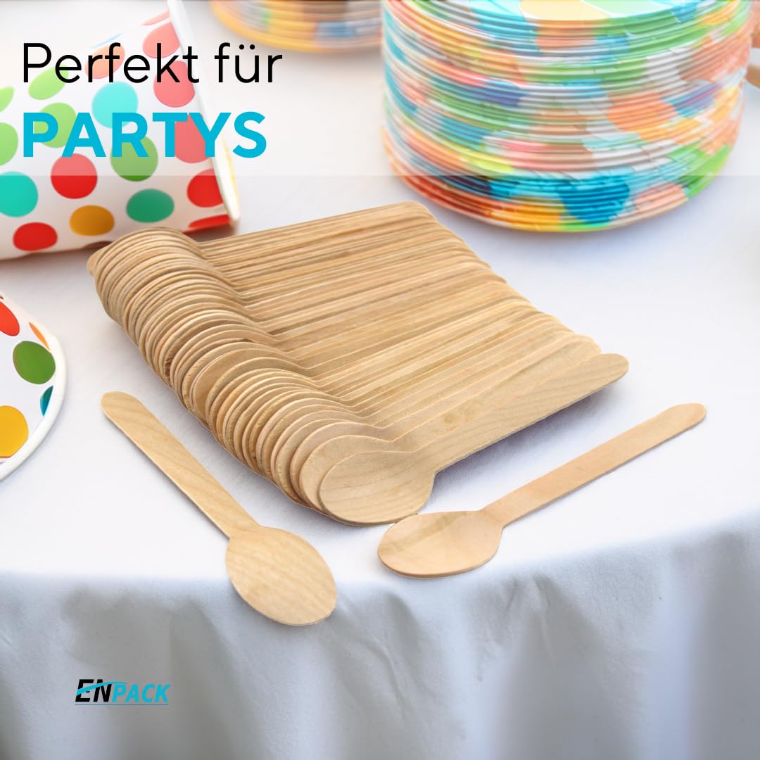 Enpack Holzlöffel 1000 Stück - Einwegbesteck Löffel 160mm - 100% umweltfreundliches Holzbesteck Einweg - Nachhaltige Einweg Löffel - Suppenlöffel Eislöffel Esslöffel Einmalbesteck - wooden spoon