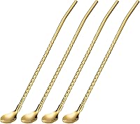 Vista 11 de uxcell Pajitas de cuchara de acero inoxidable, 4 pajitas de metal reutilizables de 8.6 pulgadas con mango largo para batidos y cócteles, color negro