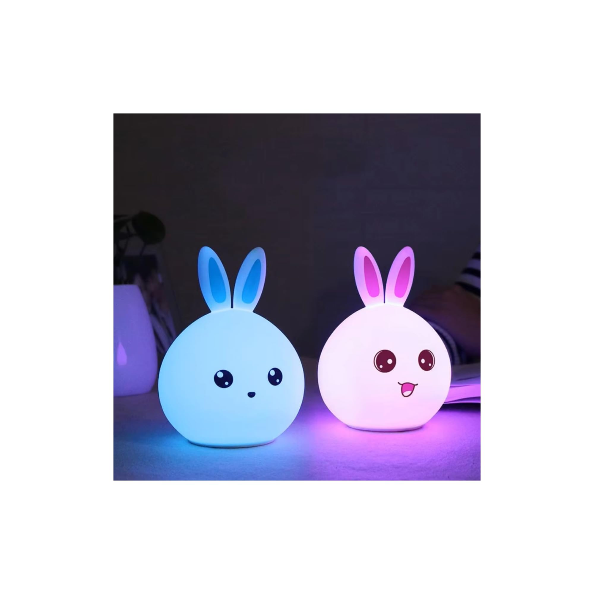 HUMAIZAR Silicone Bunny Rabbit Night Lamp – Soft LED Animal Light for Kids Room, Cute Rakhi Gift, Birthday Present for Baby Girls & Boys, Rechargeable Bedside Night Light 4