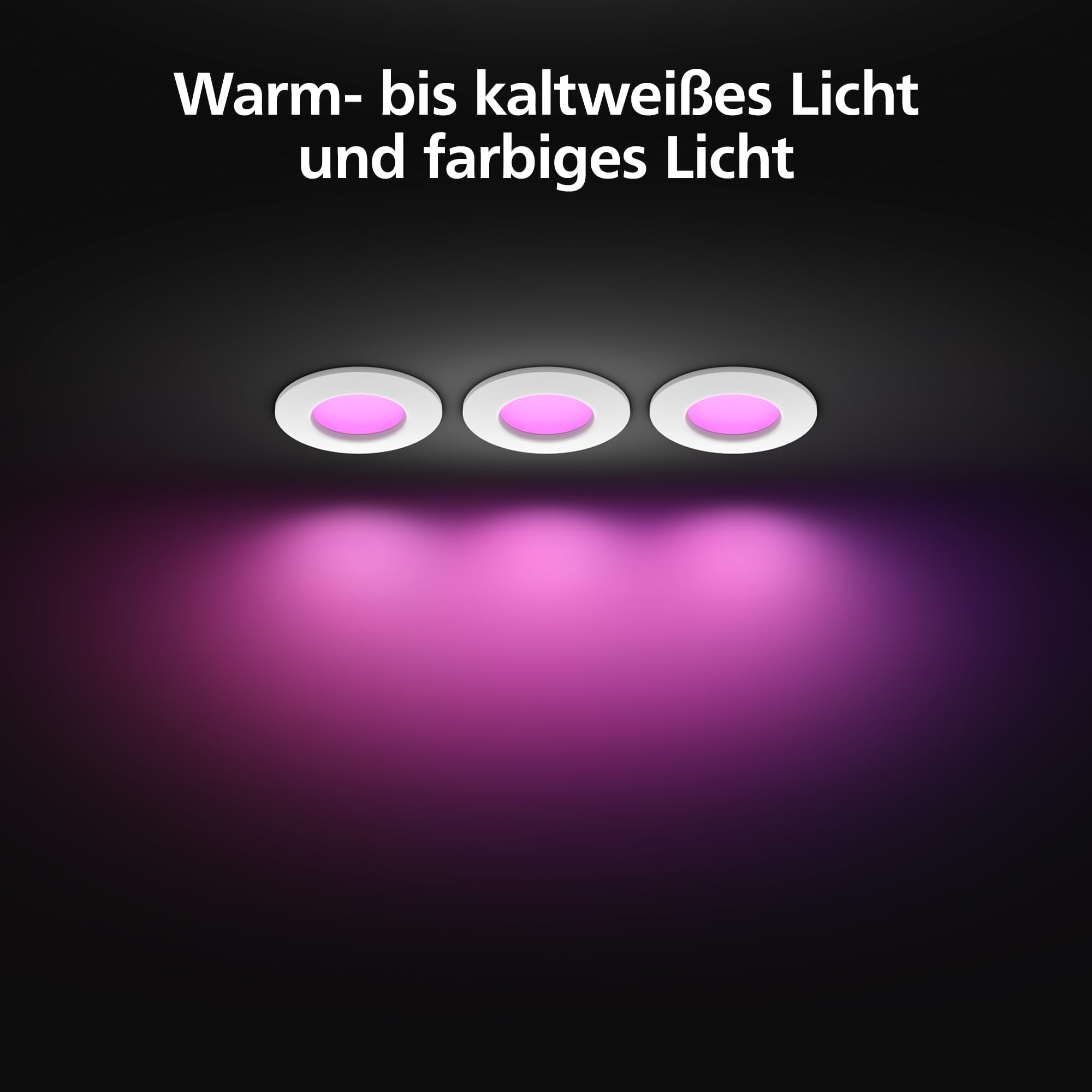 Philips Hue Smart Slim Einbauleuchte 3er Pack, 90 mm, Weiß & Farbiges Licht, Bluetooth kompatibel, Sprachsteuerung mit Alexa, Apple Home & Google Assistant, weiß