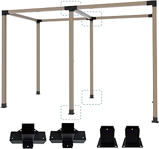 Pergola Bracket Kit 4x4, 2pcs 4-Way Heavy Duty Corner Bracket and 2pcs Base, Used to Connect Extended Pavilion Wooden Beams, for Gazebo, Patio Pergolas, Log Cabin Outdoor, Wood Stand Sheds