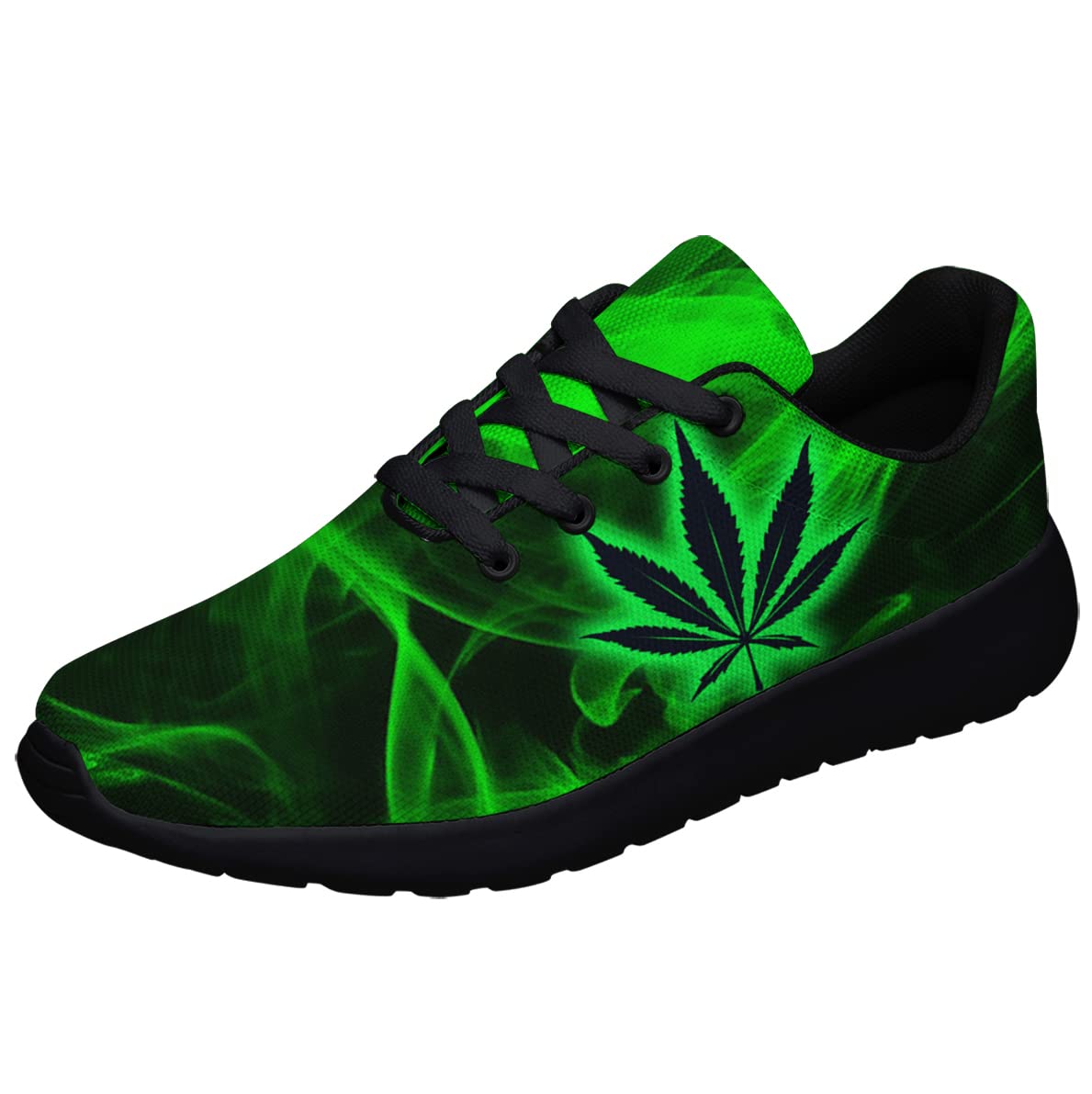 Marijuana Leaf Shoes Mens Womens Pot Leaf 420 Weed Running Sneakers Cannabis Leaf Walking Tennis Shoes Black Size 8.5