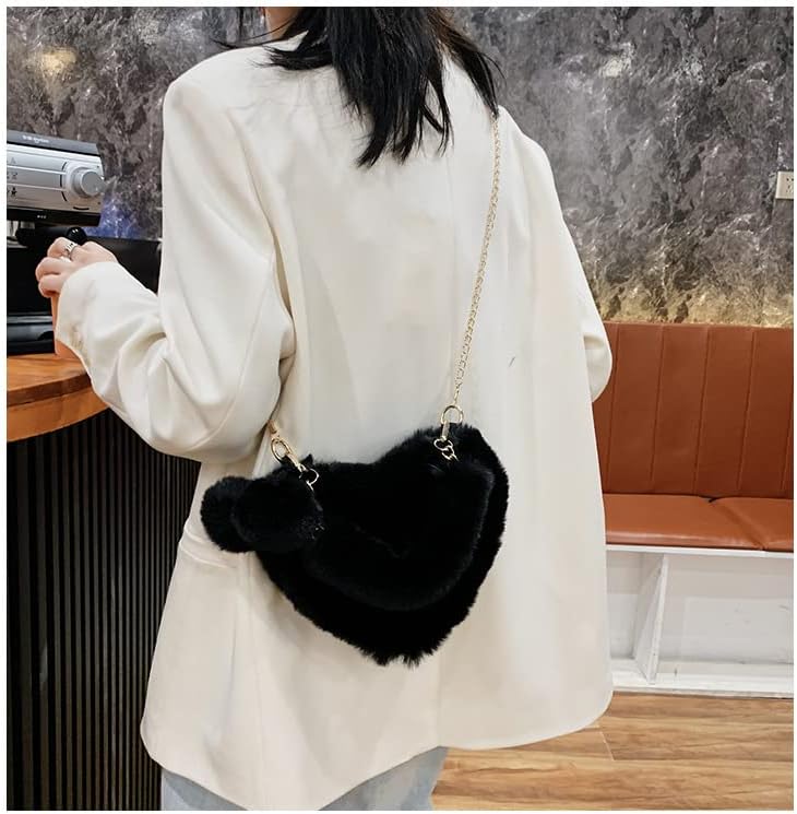 Rejolly Furry Purse for Girls Heart Shaped Fluffy Faux Fur Handbag for Women Soft Small Shoulder Bag Clutch Purse - Image 9