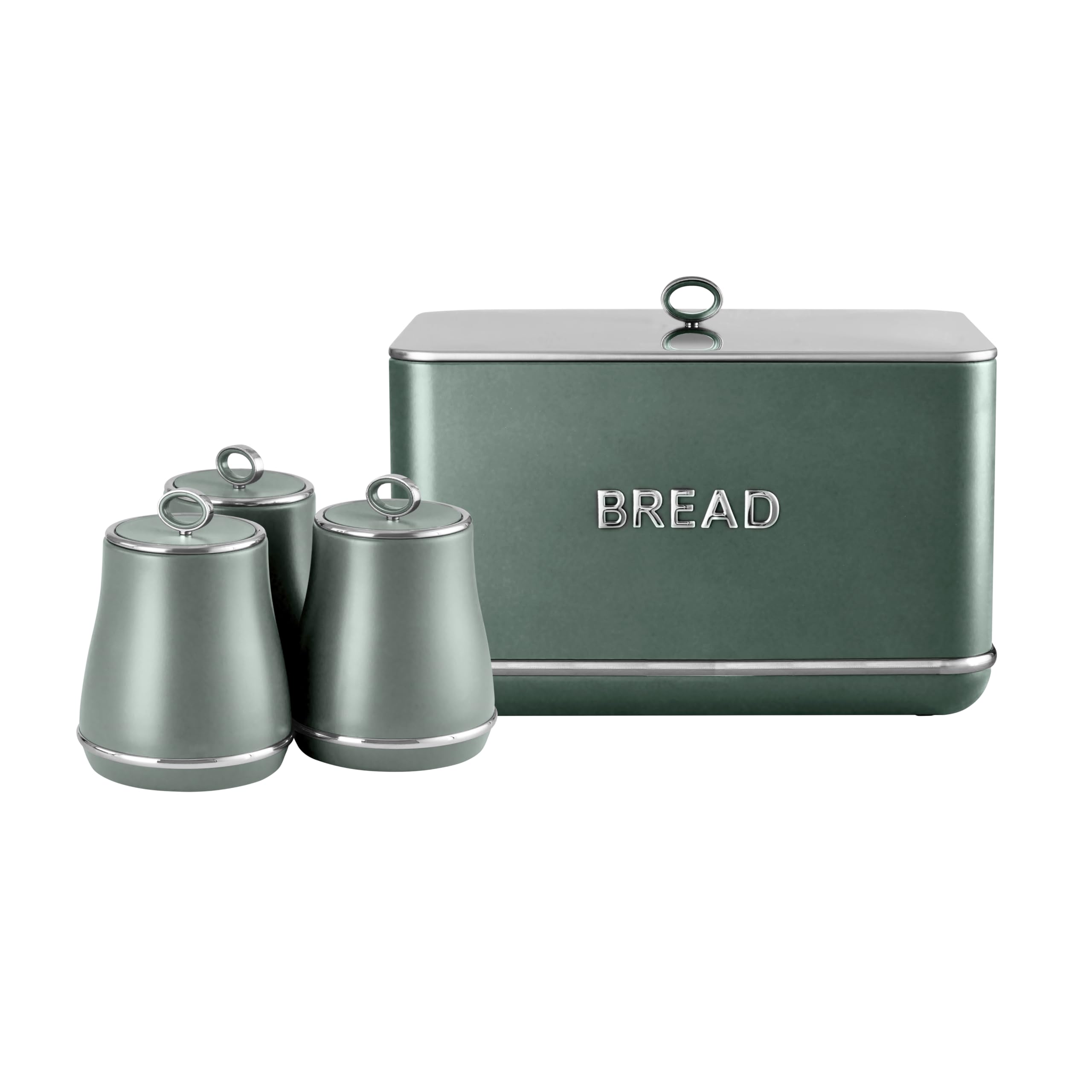 Tower Renaissance Eejb287 Forest Green Bread Bin With 3 Piece Canister Set