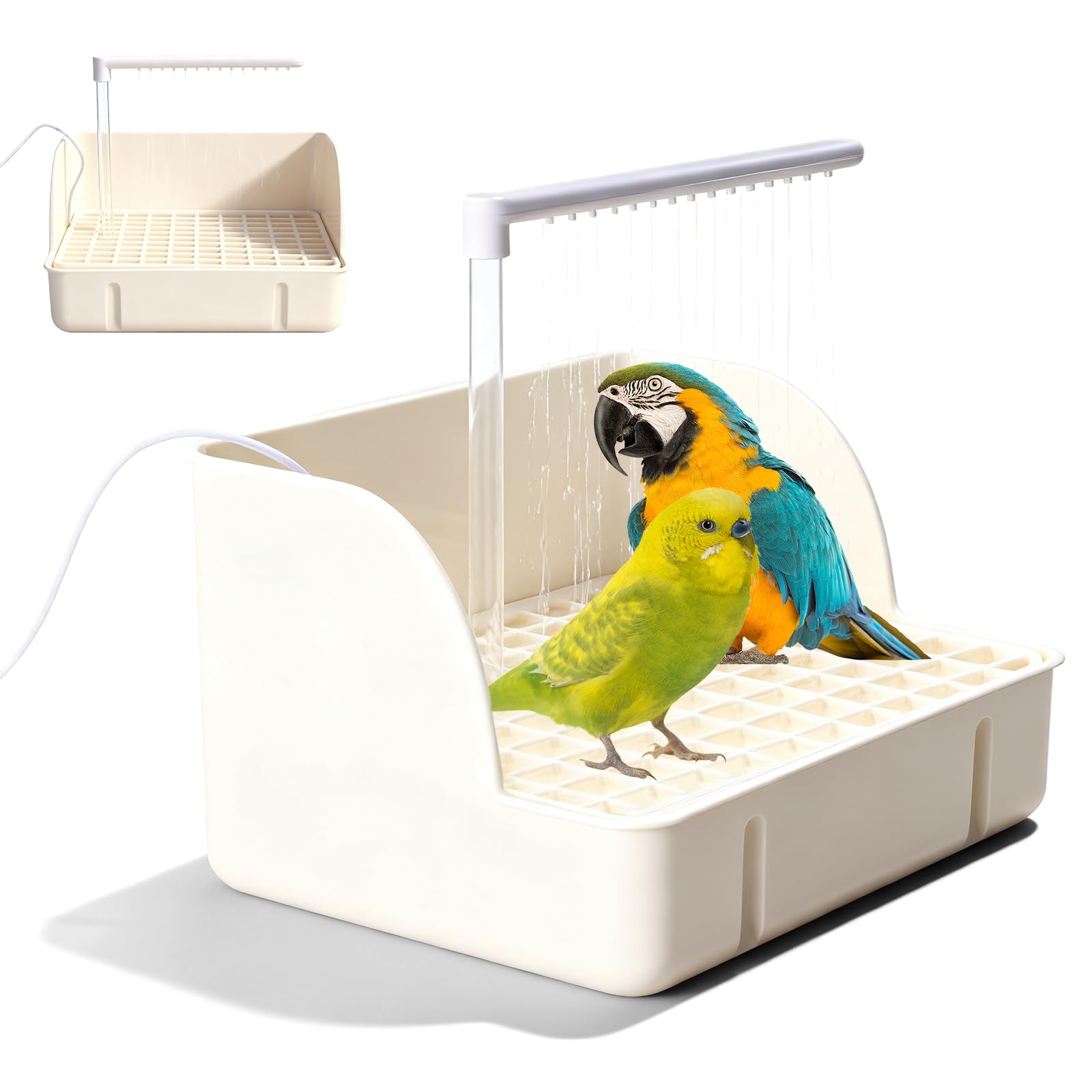 Ducha para pájaros, periquito, bañera con tubo de doble fila y 26 salidas de agua, jaula de baño para pájaros, ducha multifuncional con varios grifos para loros y pequeños