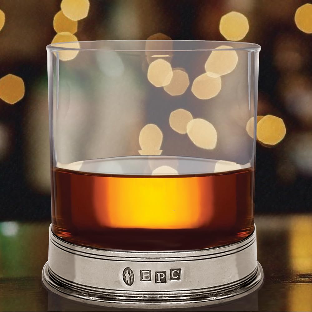 English Pewter Company Verre en verre à whisky avec base en étain, vieux dessin lourd [VG005]