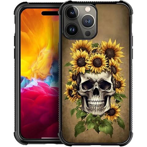 DAIZAG Compatible with iPhone 15 Pro Max Case,Cranium Sunflower Slim Design Pattern Soft TPU Anti-Slip Shockproof Protective Cover with 4 Corners Bumper