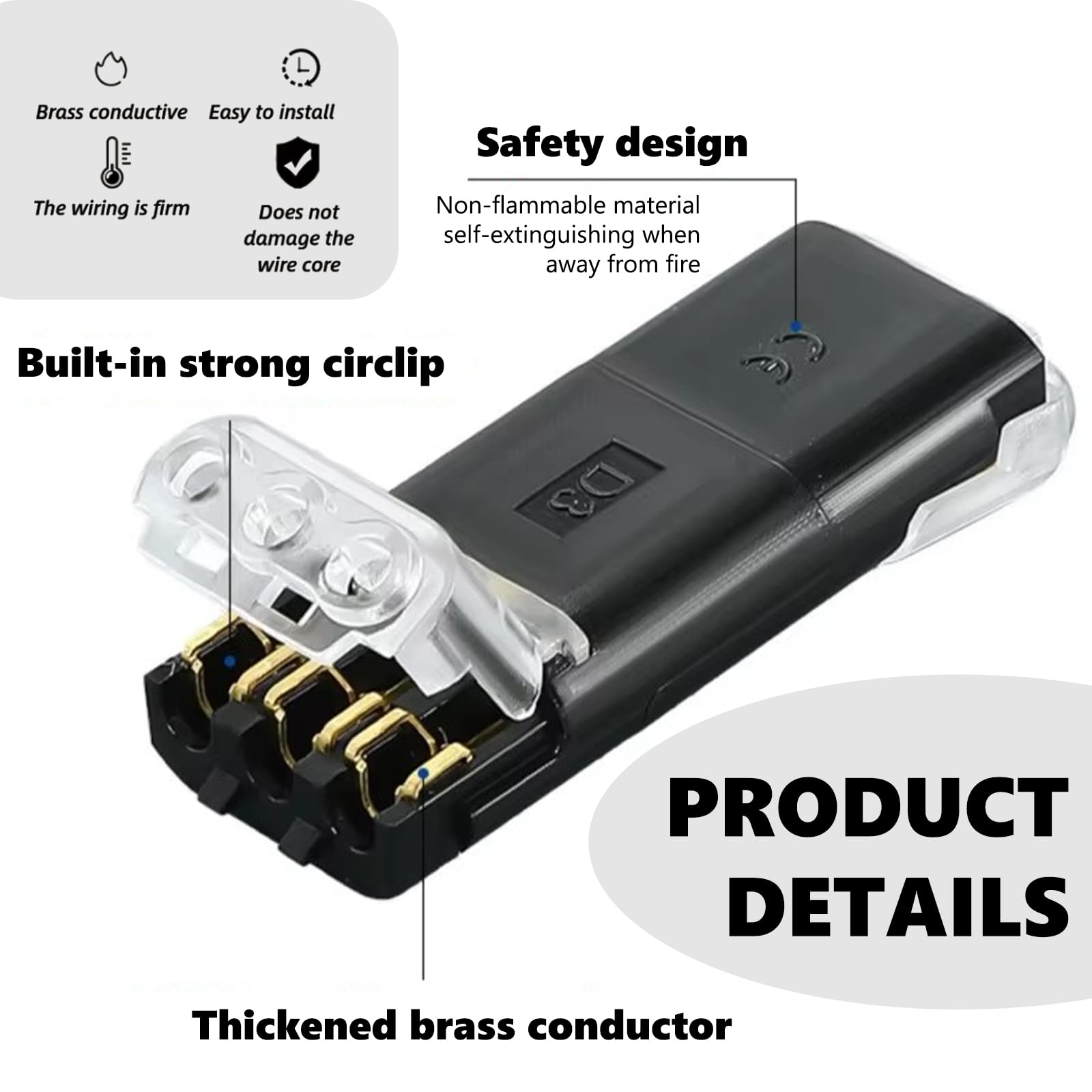 20 Pezzi Connettore, Connettori Cavo 3 Pin, Connettori Elettrici Rapidi, per Fili 18-22 AWG, Terminali Elettrici LED, Auto, Bassa Tensione