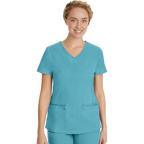 Healing Hands Women's Scrub Top V-Neck with 2 Pockets, 2-Way Stretch, and Yoga Knit Side Panels for Slim Fit- 2245