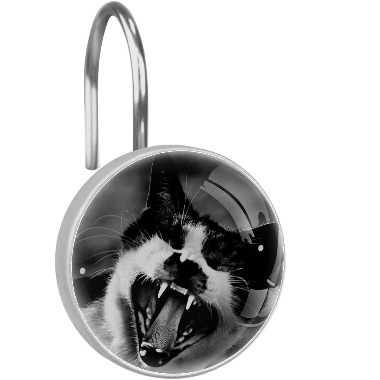 Crochets pour rideau de douche lot de 12 anneaux en acier chat gris pour decorer la salle de bain