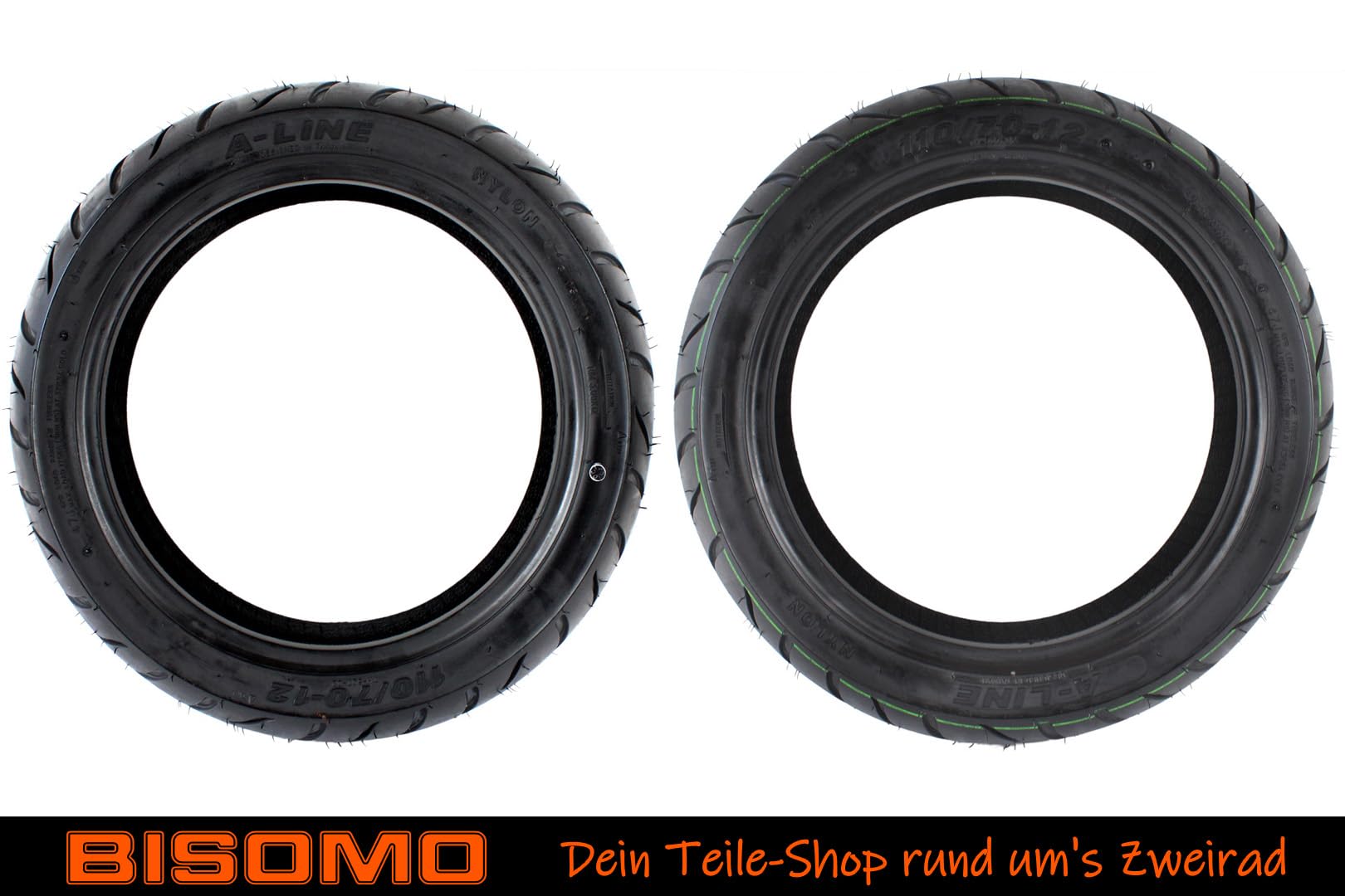 2 Reifen Roller, Rollerreifen 110/70 x 12 Zoll, 47J bis 100Km/h + 175kg Traglast, PR507 Straßenprofil, TL Tubeless