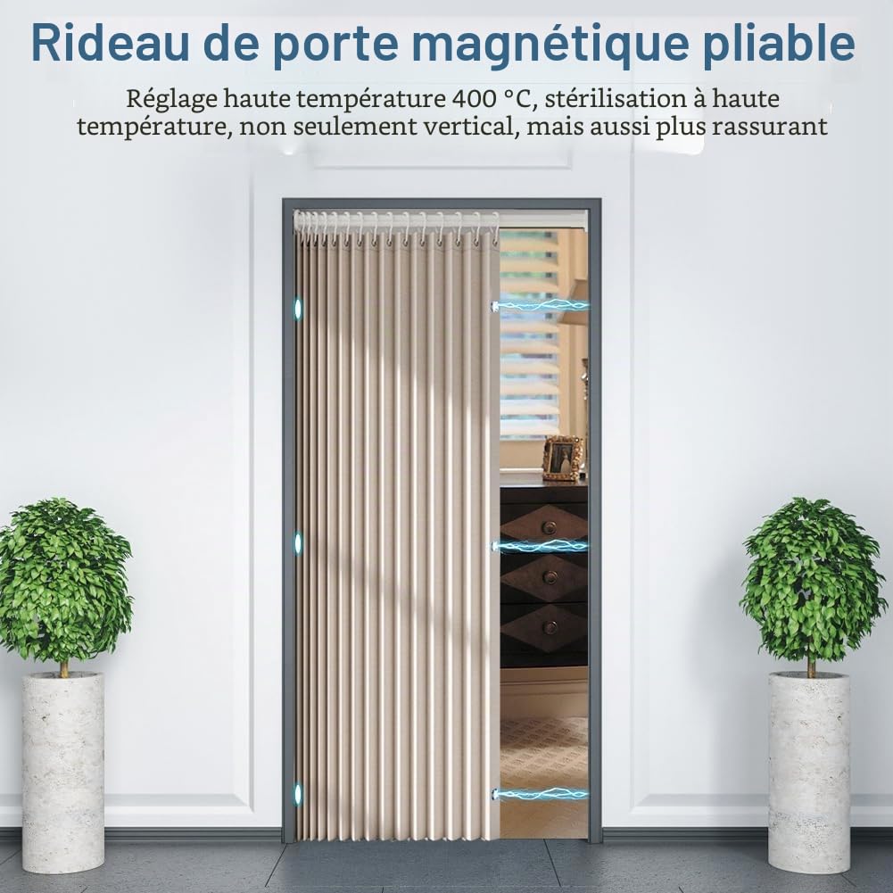 Rideau de porte sans perçage, rideau thermique avec tringle télescopique, séparateur magnétique pour porte et pièce, adapté pour rideau thermique, porte pliante, rideau de placard, séparateur et