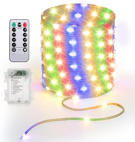 Miniatura 9 de Luces de Cadena de 33 pies que Funcionan con Batería, 100 Luces de Cadena de Hadas LED Alimentadas por Batería con Control Remoto y Temporizador