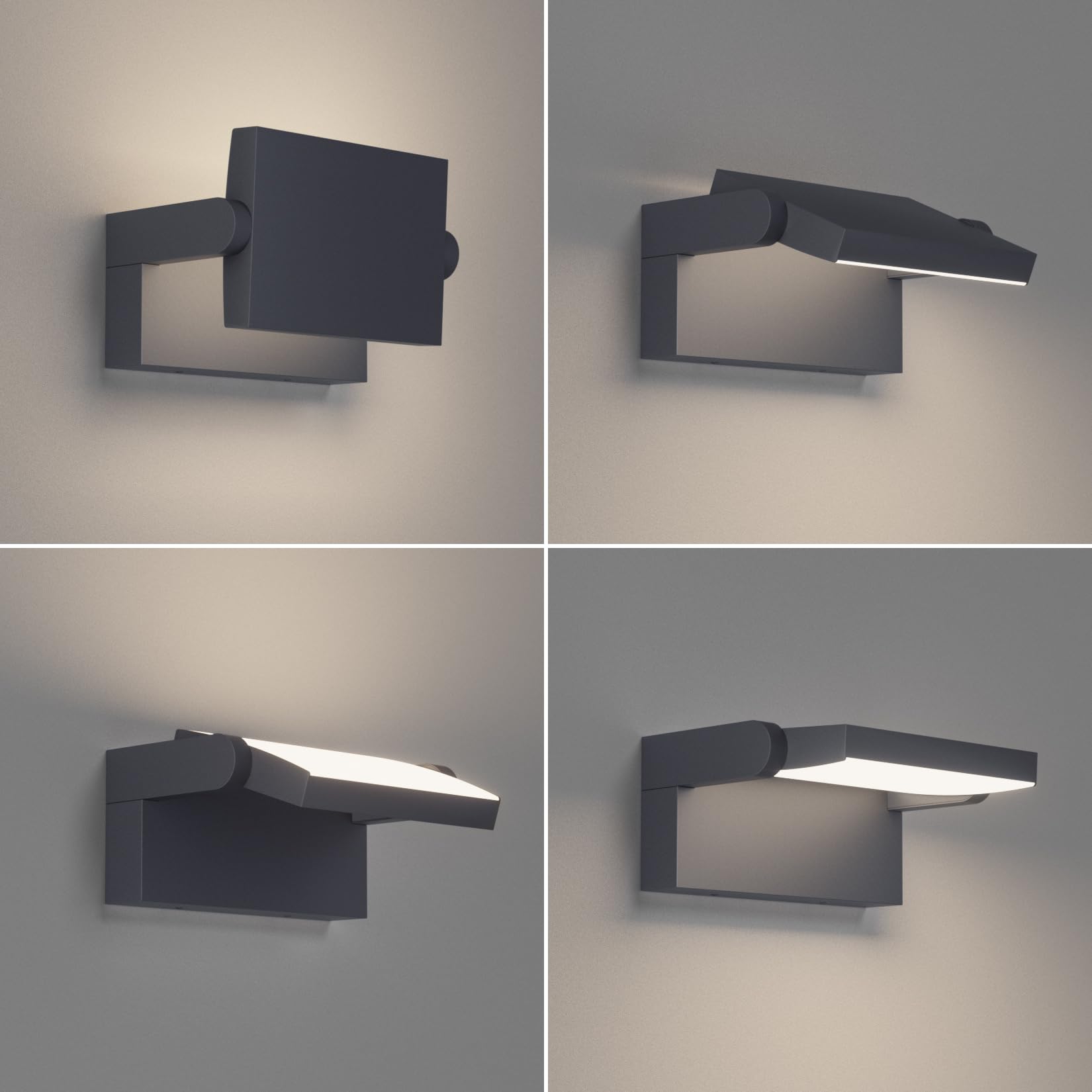 Klighten 4 Pezzi 24W Applique da Esterno Interno LED IP65, Luci da Parete Alluminio Orientabile Lampade da Parete Moderno per Ingresso Giardino, 1500 Lumen, Antracite, Bianco Naturale 4000K