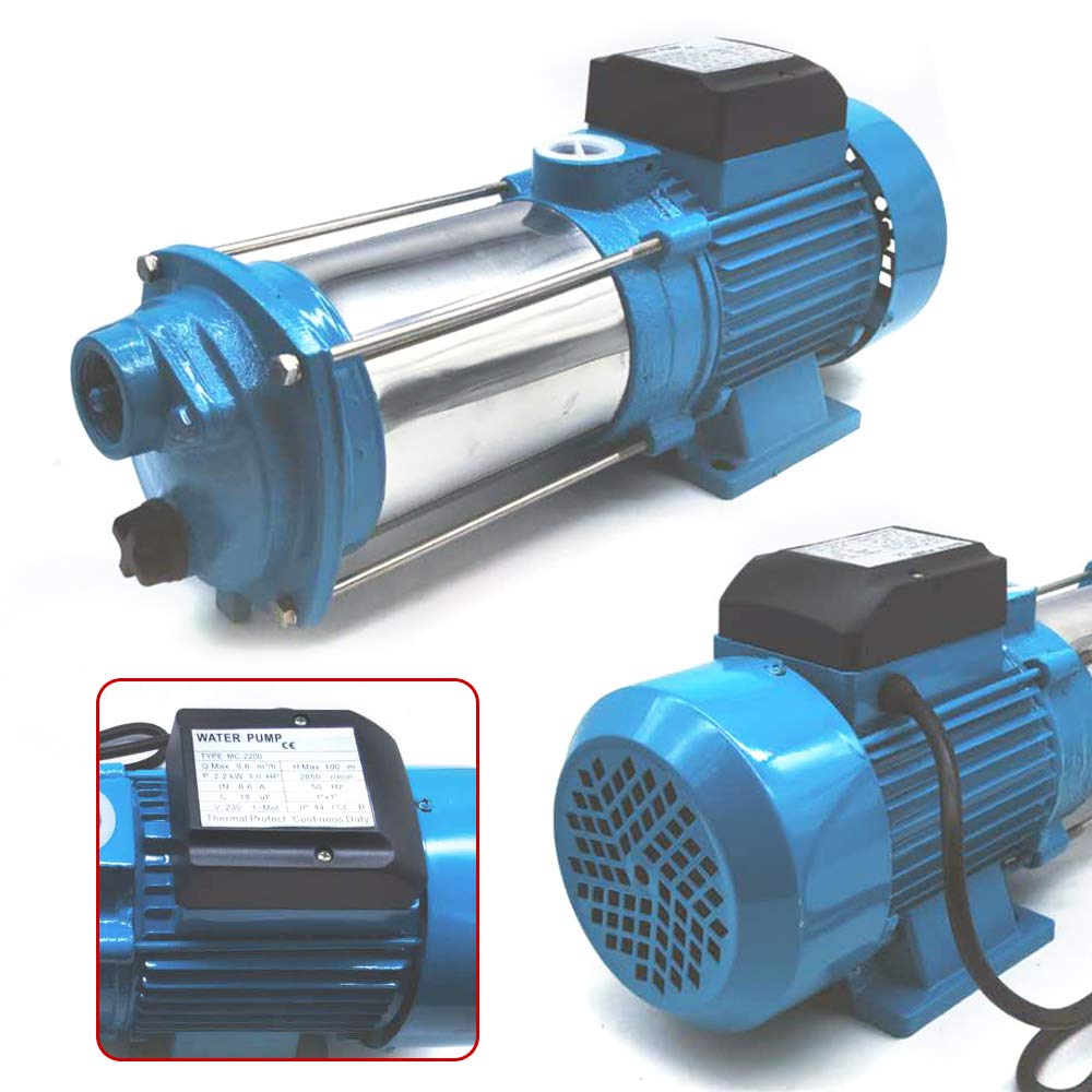 Pompa centrifuga 2200W in acciaio inox, 4000 l/h 10 bar, autoadescante con protezione IP44 e anti-surriscaldamento, portata 100m per irrigazione e uso domestico