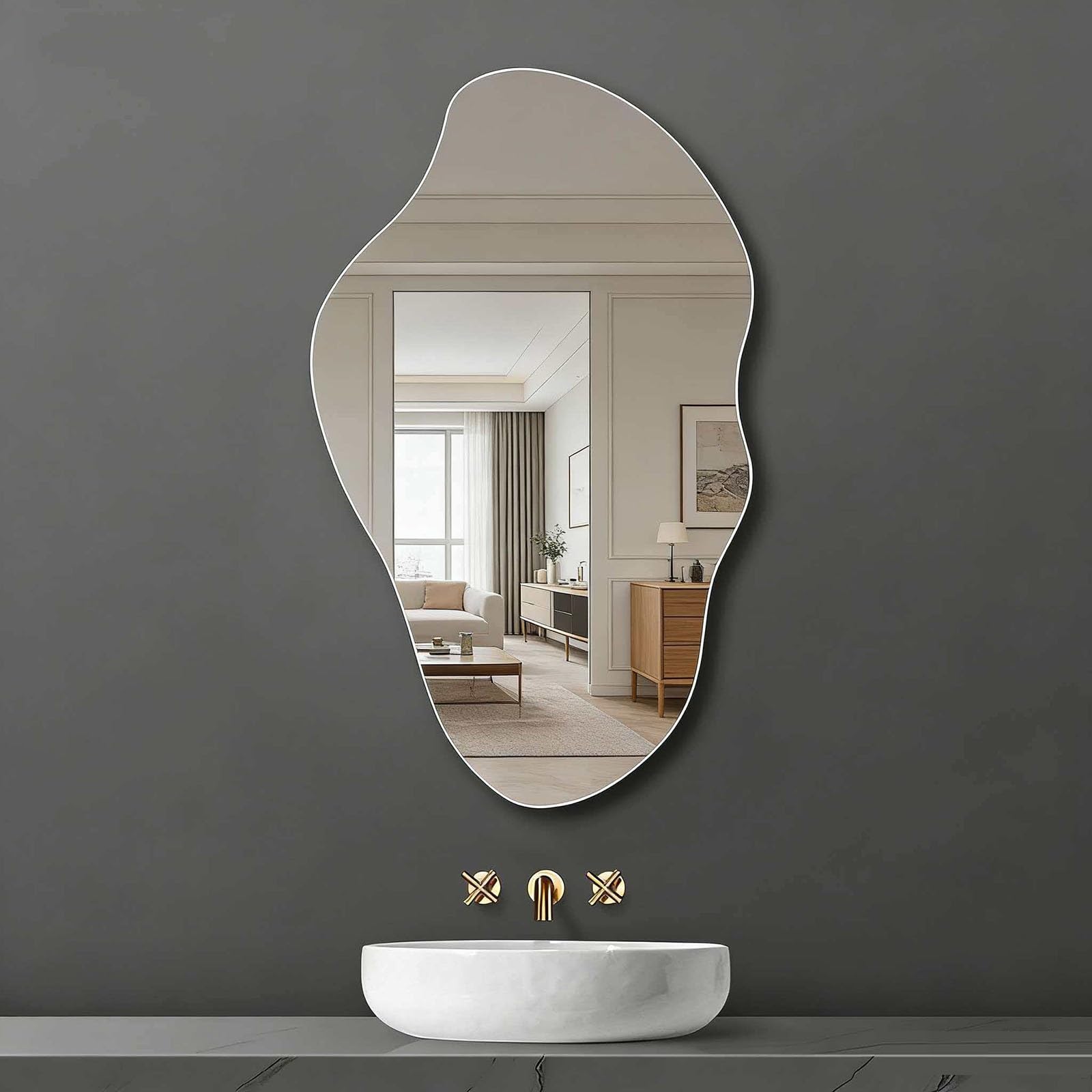 SXFSDOU Asymmetrical Frameless Bathroom Vanity Mirror, Irregular Cloud Shaped Wall Mirror for Bedroom and Living Room Decoration