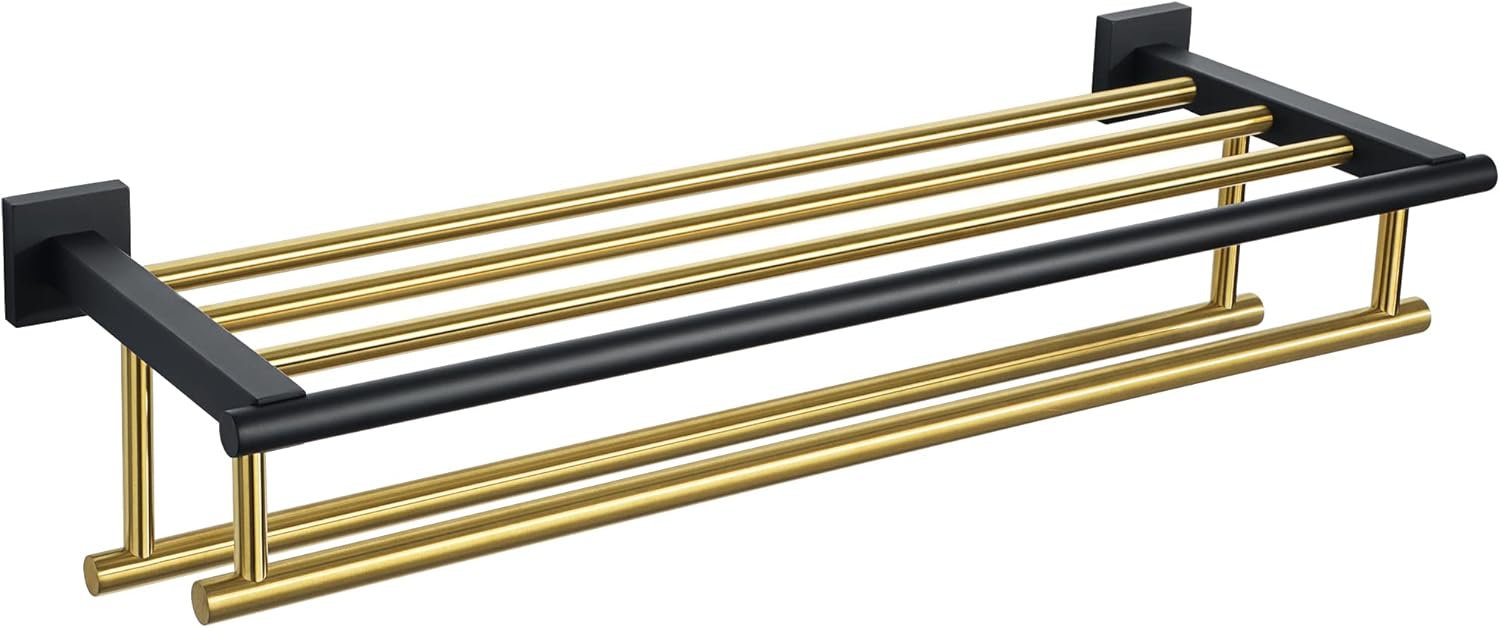 Alise Towel Rack,Towel Hanger with Double Towel Bars,Wall Mount Tower Holder for Bathroom and Lavatory,SUS 304 Stainless Steel Towel Shelf,Gold and Finish,20-Inch