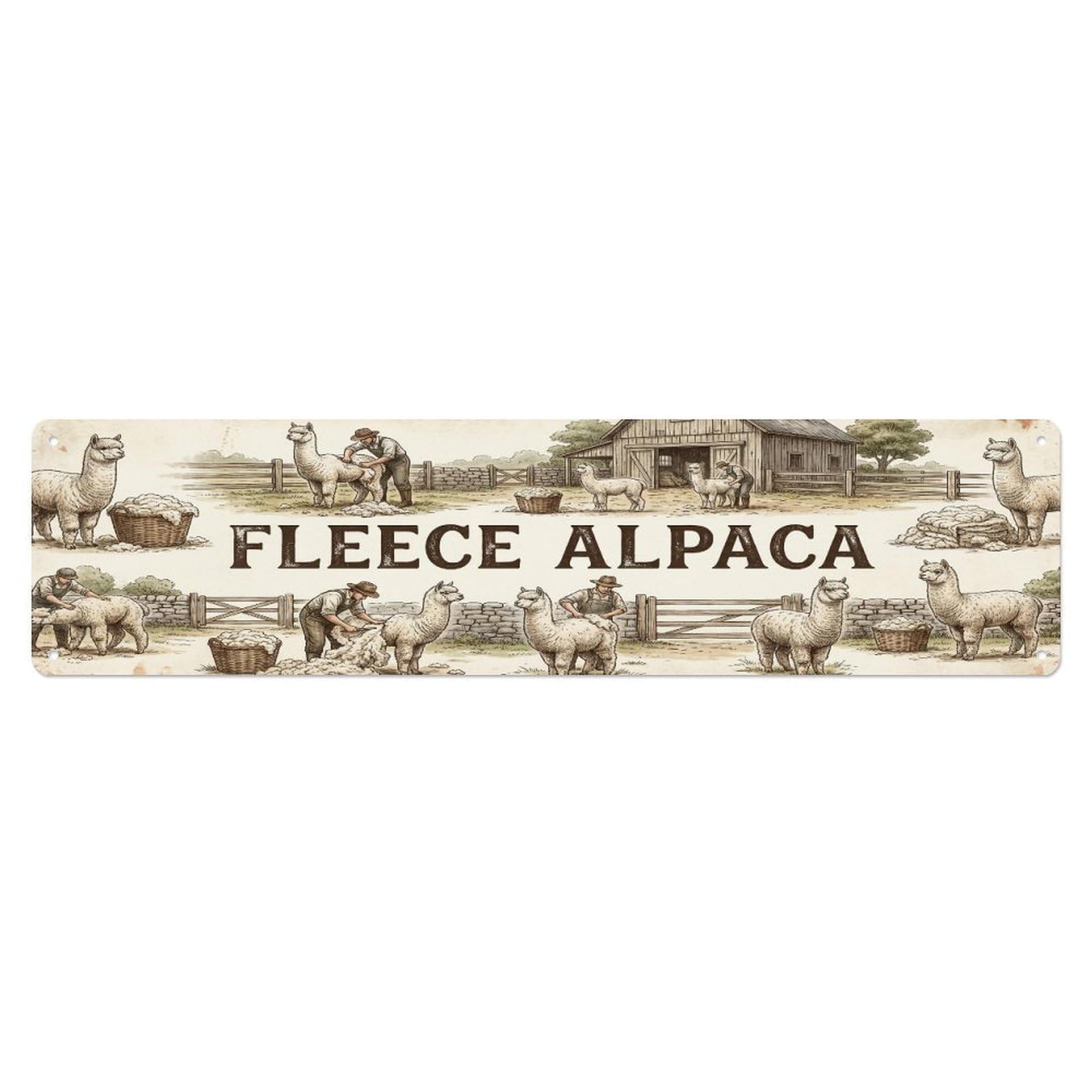 Vintage Yard Fleece Alpaca Farmhouse Funny Alpaca Backyard Farm Metal Tin Sign Plaque Wall Decor for Cafe, Club, Garden Metal Poster 4x16Inch