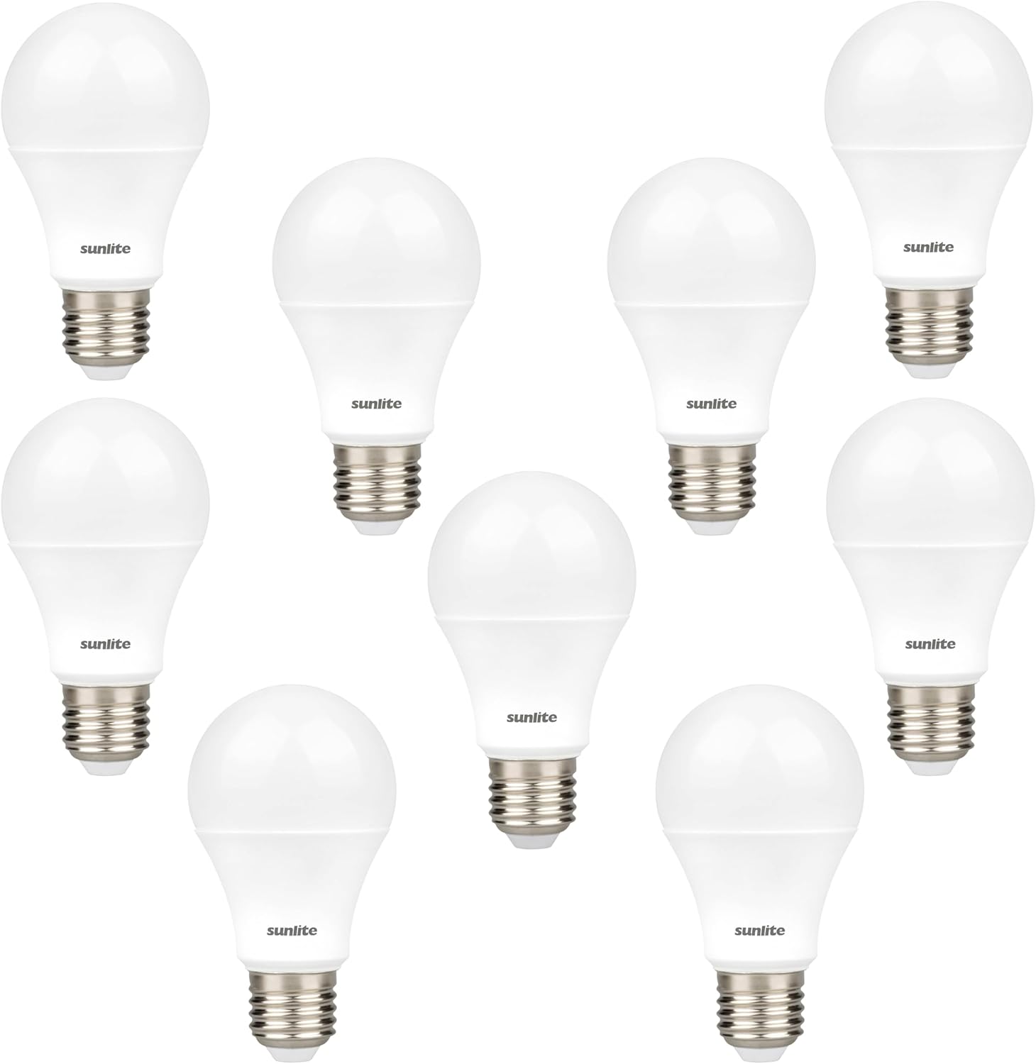 Sunlite A19 Standard 9 Watt LED Light Bulbs, (60 Watt Equivalent), 800 Lumens, Medium Base (E26), Non-Dimmable, Frost, ETL Listed, 3000K Warm White, 9 Count