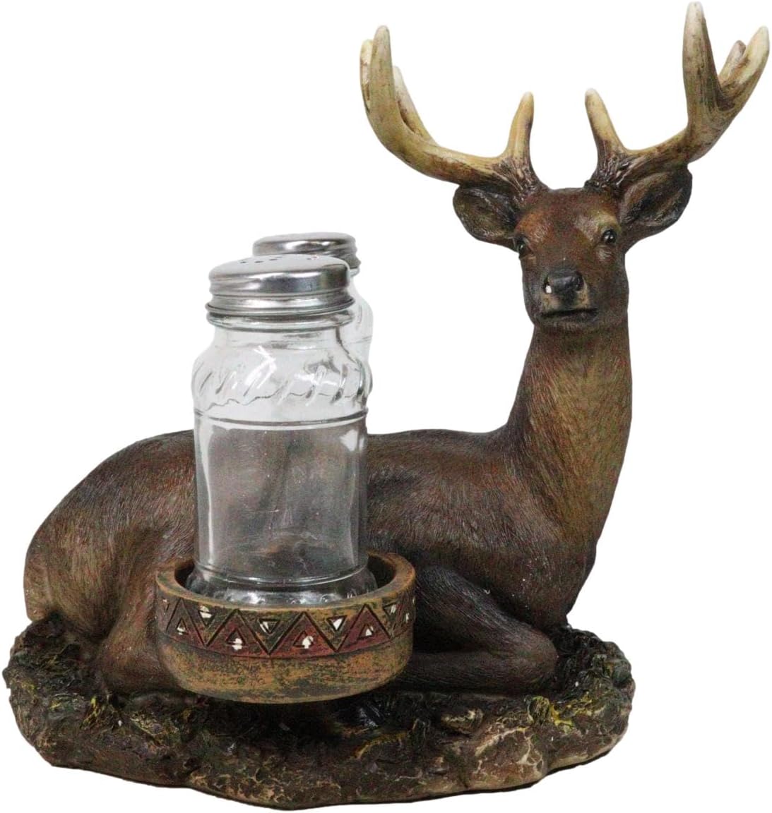 Ebros Gift Rustic 8 Point Antlers Whitetail Buck Deer With Saddlebags Glass Salt And Pepper Shakers Holder Figurine Decor Deers Bucks Stags Hunters Cabin Cottage Lodge Home Decorative Accent