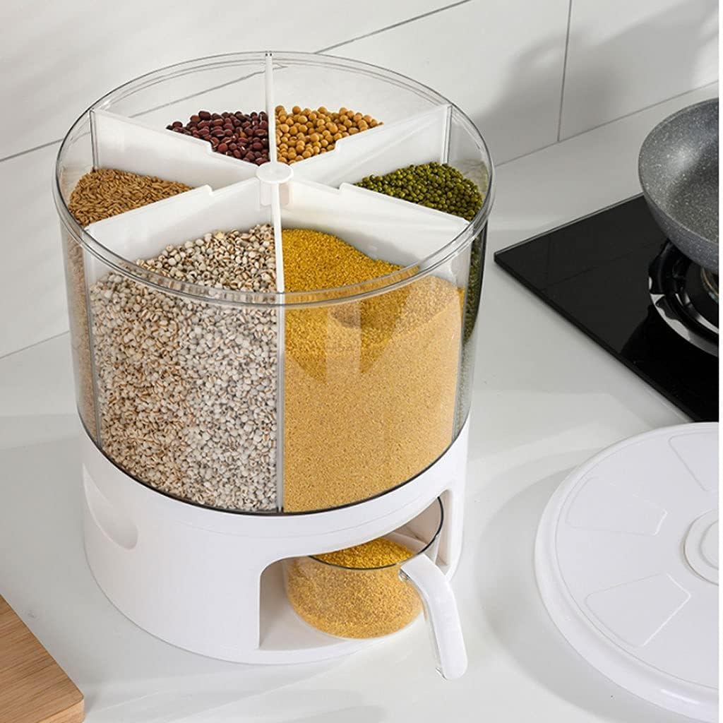 Rice Bucket Rice Dispenser Six-grid Rice Bucket Automatic Rice Separator Granary Storage Suitable for Rice Grain Flour Etc Food Container Storage (Size : B) (A) image 4