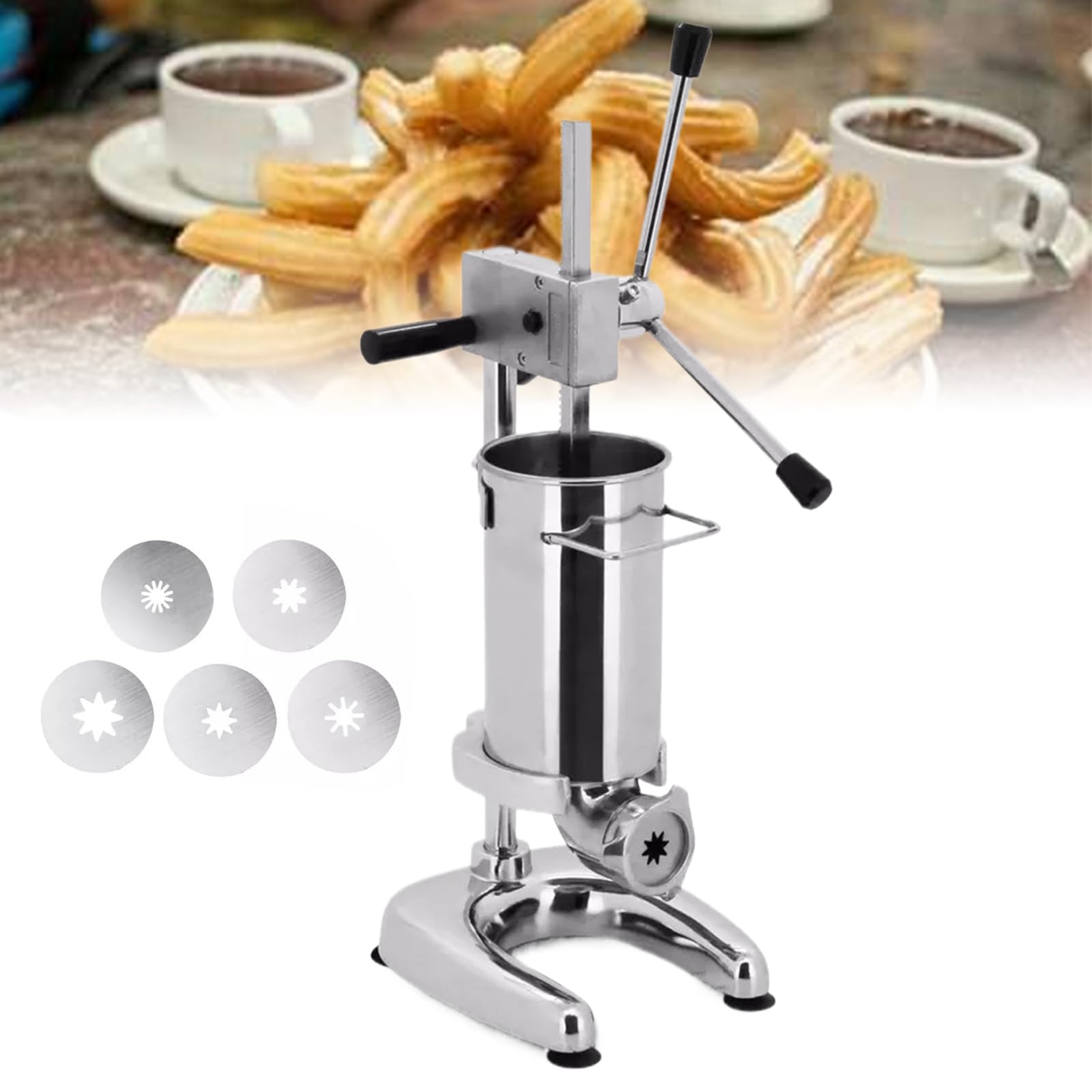 Appareil à Churros en Acier Inoxydable - Appareil à Beignets de Veau, livré avec 5 moules, Pratique pour Une Utilisation à Domicile et en Magasin, idéal pour préparer de délicieux Desserts e