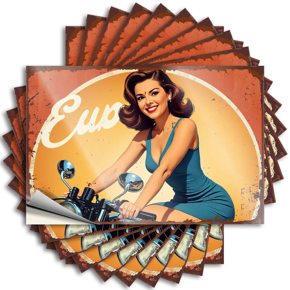 Decal - Aesthetic Cover Vintage Pin-up Girl On Motorcycle. for Mold Door Decor(6X9CM)