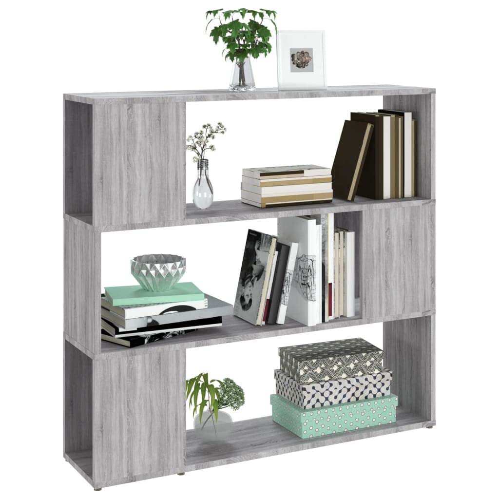 Klassisches Bücherregal Grau Sonoma 100x24x94 cm, 3 Fachböden aus Holzwerkstoff, stabil und feuchtigkeitsbeständig, als Raumteiler nutzbar, einfache Reinigung mit feuchtem Tuch,