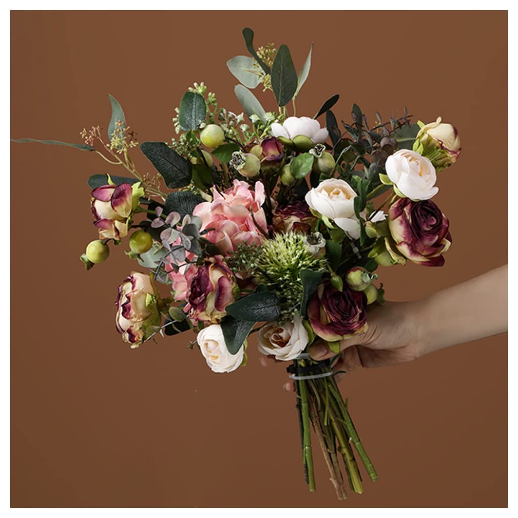 HJRegaFimu Fake Artificial Flowers Bouquets For Bridal Bouquet Flower Arrangement Wedding Home Table Centerpieces Decoration Arrangements (b)