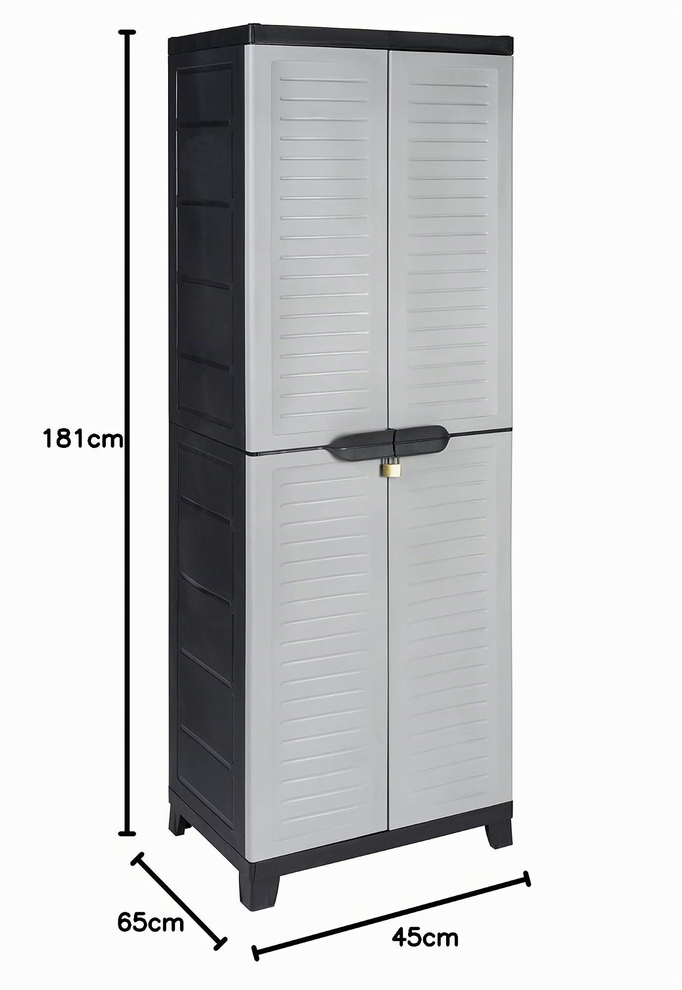 Kreher Kunststoffschrank 2er-Set mit 4 höhenverstellbaren Böden | Abschließbare Türen und standfeste Füße. Maße pro Schrank B x T x H 65 x 45 x 181 cm. Sehr stabil.