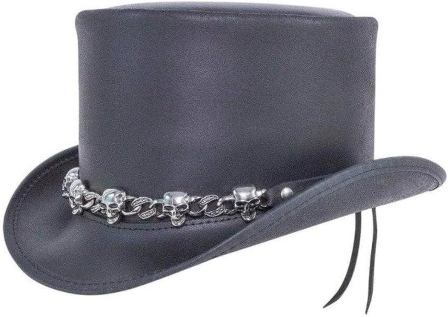 Leather Skull Chain Top Hat – Steampunk Gothic Biker Cowhide Handmade Cosplay Festival Hat
