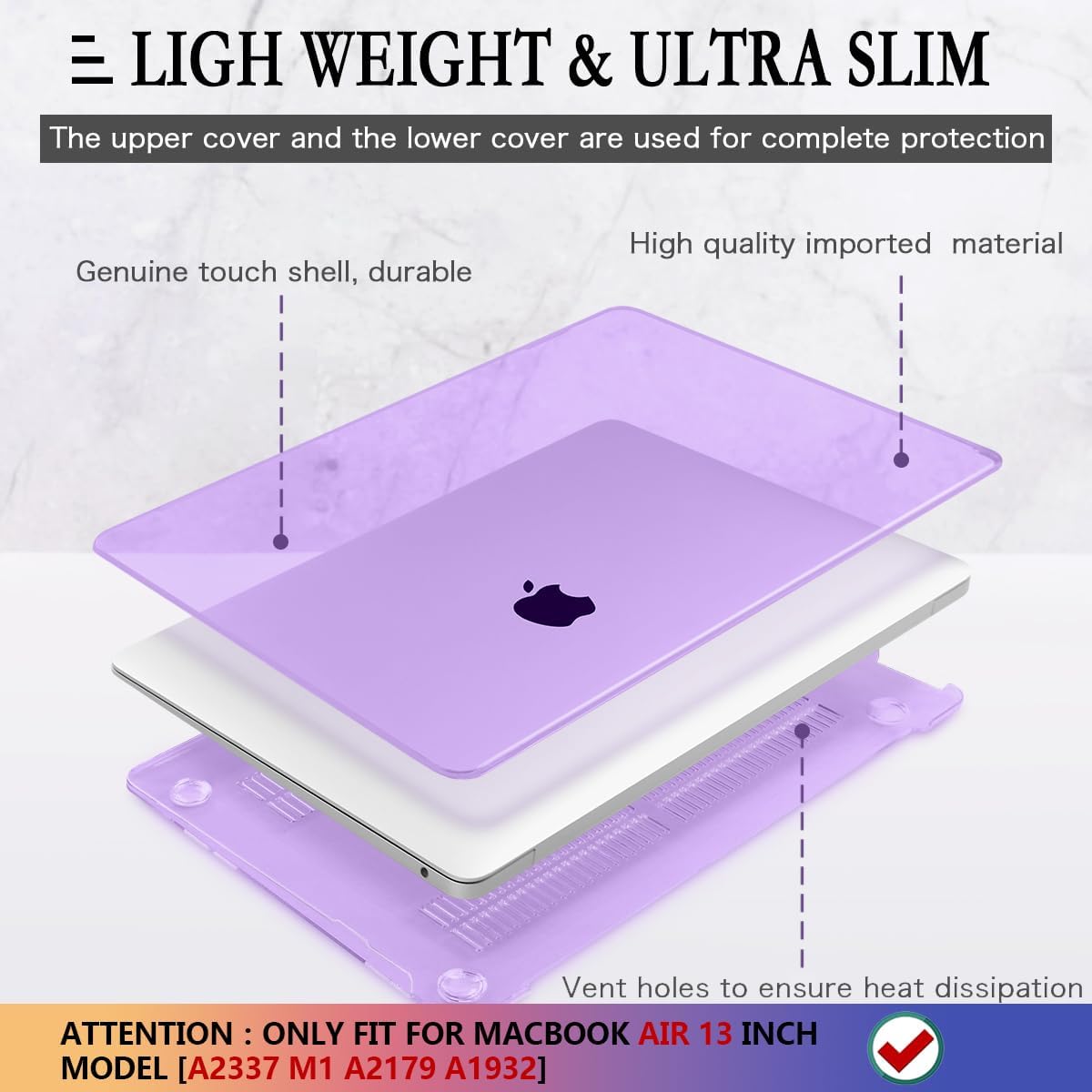 CISSOOK for MacBook Air 13 Inch Case Purple 2021-2018 Release M1 A2337 A2179 A1932 with Retina Display,Plastic Hard Shell Case with Keyboard Cover for MacBook Air 13 with Touch ID - Clear Purple - Image 4