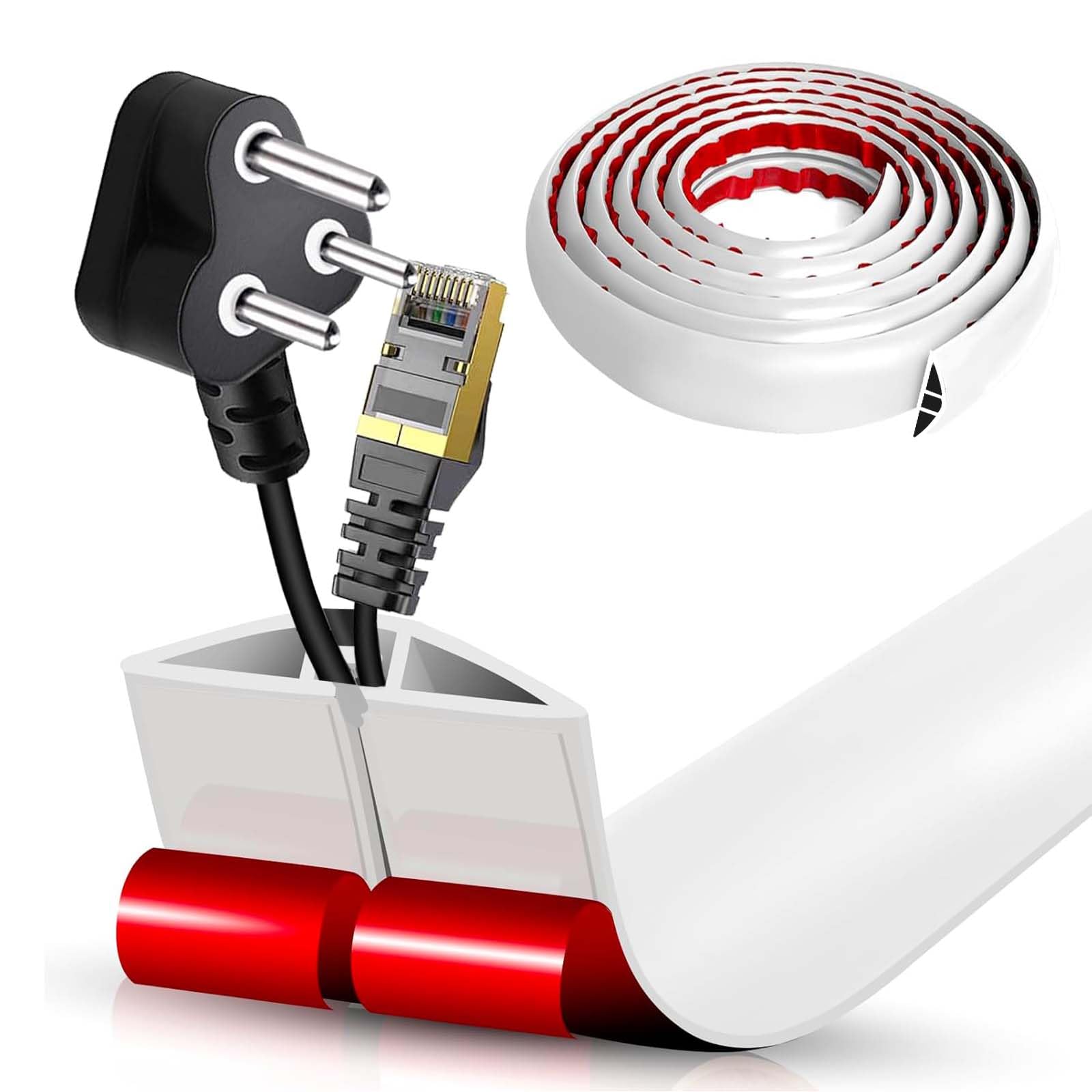 Flacher Kabelkanal Boden Selbstklebend | Flexible Kabelabdeckung für Deckenlampe & Boden | PVC Kabelschacht | Kabelmanagement in Büro & Wohnung (Weiß, 5cm x 6m)