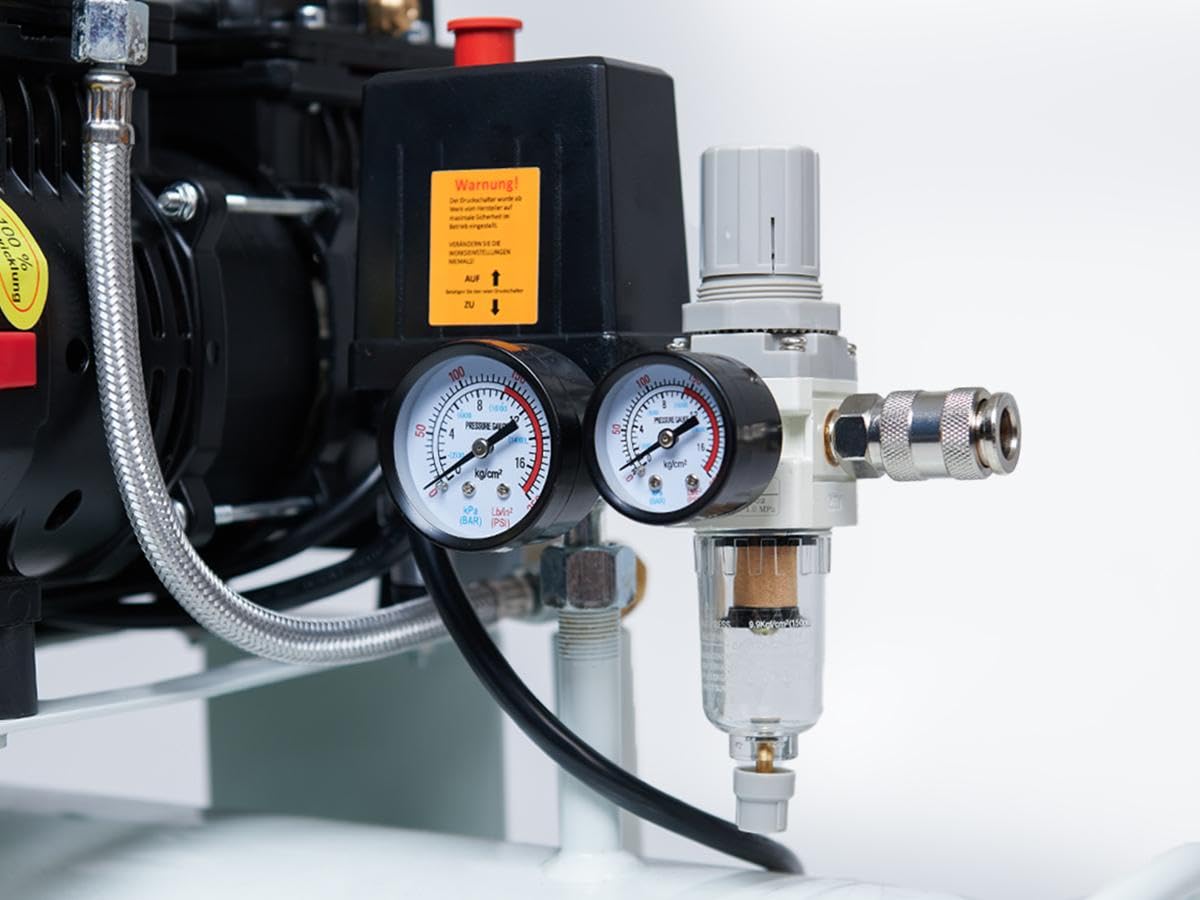 Starkwerk Flüsterkompressor Druckluftkompressor Kompressor 10 Bar 3,3 KW 4,5 PS 230 Volt SW 477/10 Compressor inklusive Druckminderer und Wasserabscheider