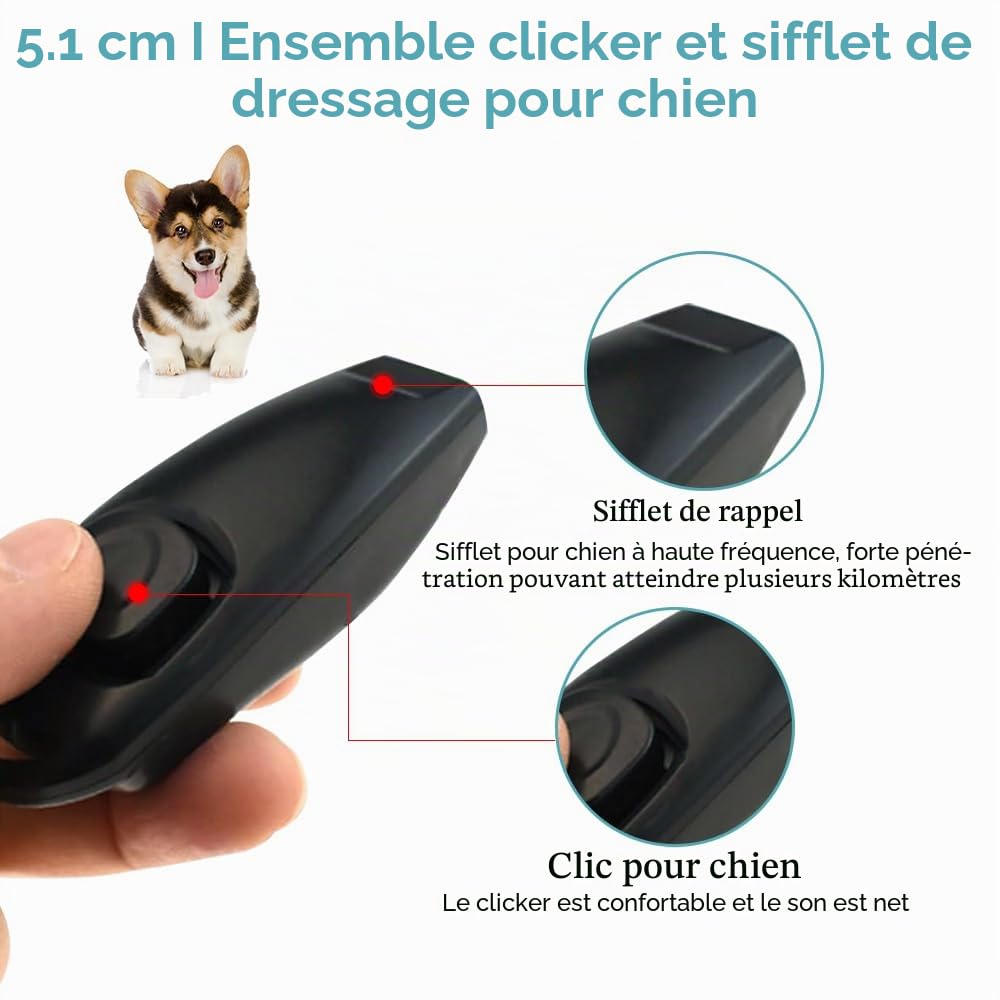 Cliqueur et Sifflet pour Chien - Lot de 2 Cliqueurs d'entraînement pour Chien avec Sangle de Poignet, Ensemble de Cliqueur et Sifflet Professionnel 2 en 1, Outils de Dressage pour Animaux de