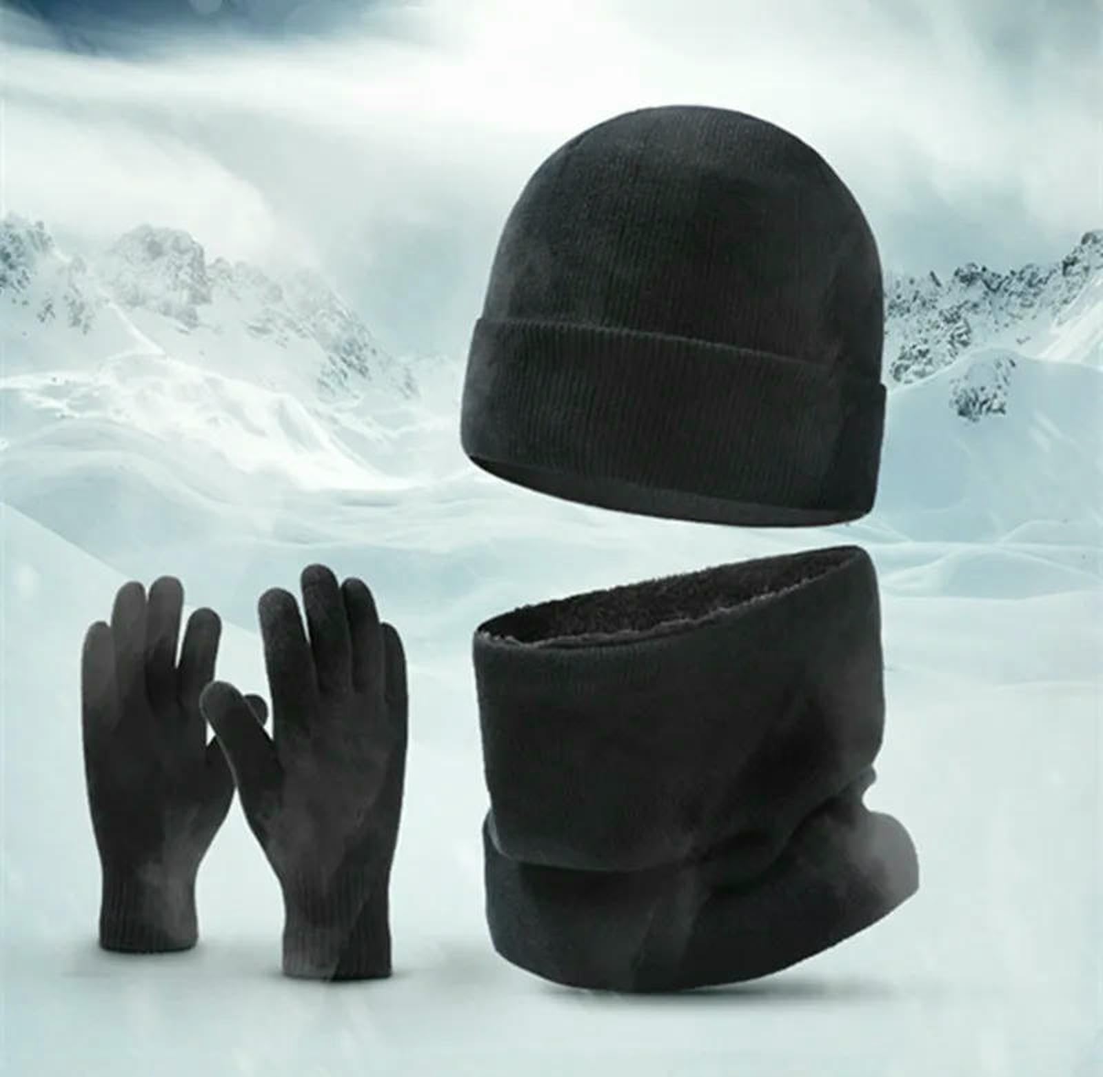 Mütze,Schal & Handschuh-Sets Herbst Winter Outdoor Warm Gebürstet Herren Beanie Mütze Schal Handschuhe 3-teiliges Set Winddicht Strickring-grau3-einheitsgröße