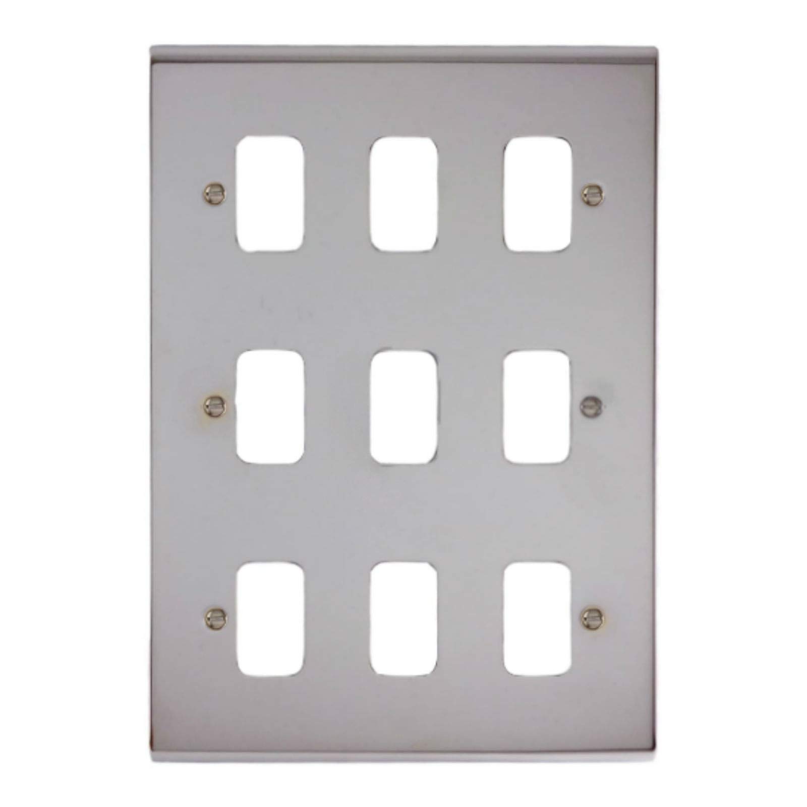 Deta G3427CH 'Slimline Decor' Grid Switch Cover Plate - Polished Chrome 9 Gang