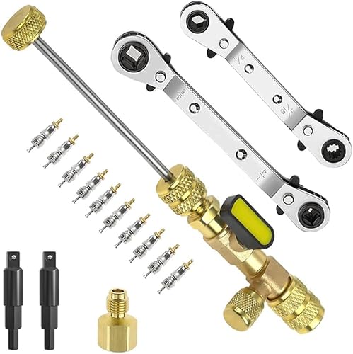 Herramienta instaladora de núcleo de válvula y juego de llaves de servicio HVAC con adaptadores de brocas hexagonales, puerto SAE de doble tamaño 14 disponible en Yaxa Colombia