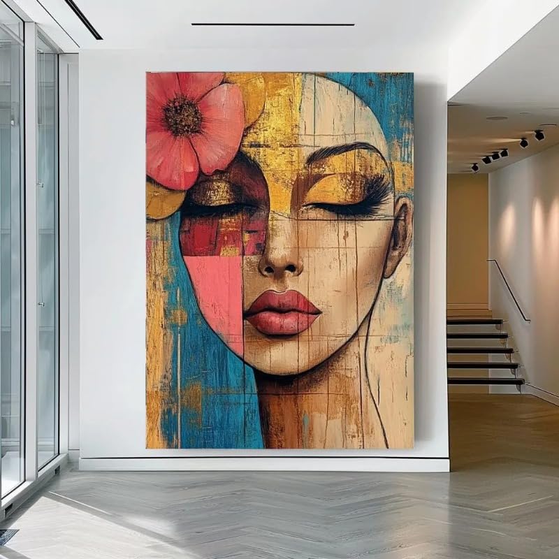 Póster de rostro femenino abstracto, lámina colorida de 35x45cm para el fondo del sofá del salón