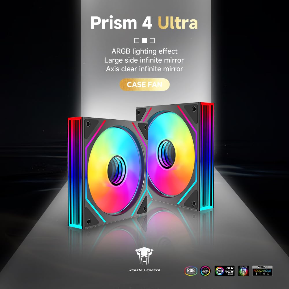 TZMRIT Ventilateur PC RGB 120mm - Prism 4Ultra, 1850 RPM, ARGB 5V3PIN, PWM, Mirror Infini
