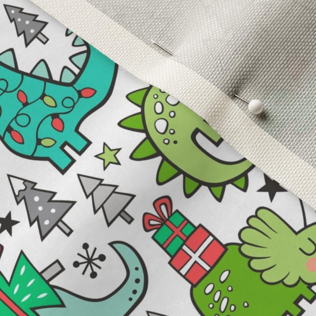 Spoonflower Fabric - Christmas Holidays Dinosaurs Trees Smaller Scale Xmas Winter Dino Printed on Upholstery Velvet Fabric Fat Quarter - Upholstery Home Decor Bottomweight Apparel