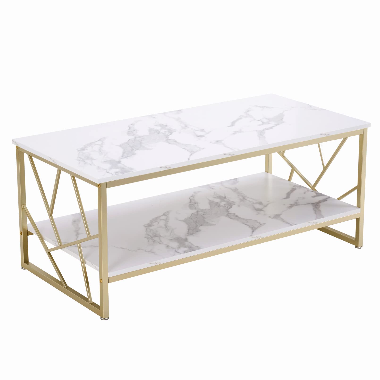 Tavolino da Salotto Bianco cornice dorata, Tavolino Salotto Moderno, Coffee Table in marmo effetto texture, Tavolo Salotto Moderno Rettangolare