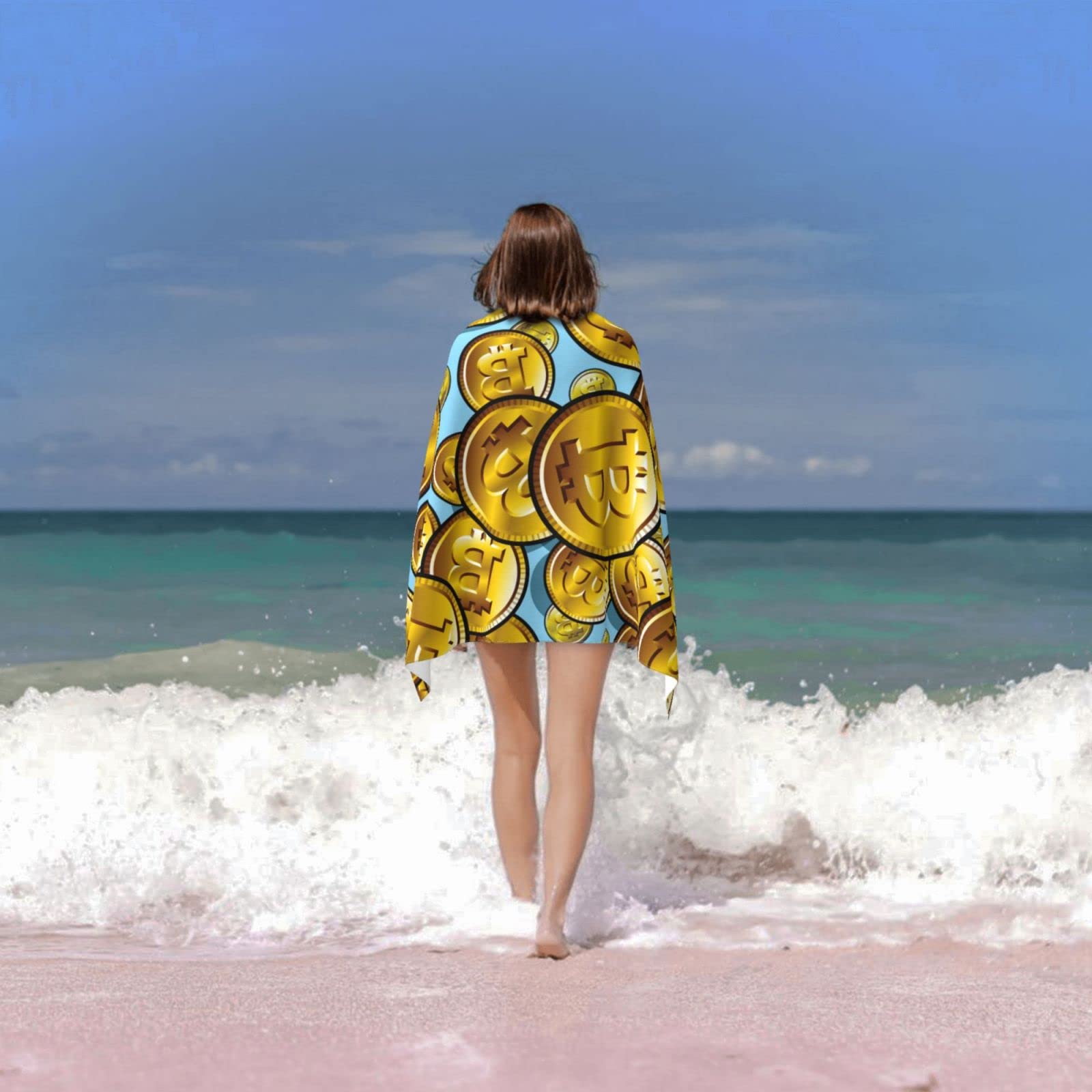 Amazon.co.jp: ビットコイン暗号通貨シンボルビーチタオル - 52 x  32インチ特大プールタオルソフトスイムタオルマイクロファイバーバスタオル大人女性男性用 : ホーム＆キッチン