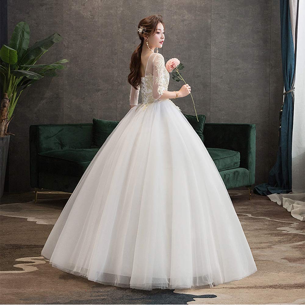 Vestido de Novia Bordado para Mujer, Elegante Vestido de Gasa, Falda esponjosa, Bonito Vestido (Color: Blanco, Talla: XX-Large) (Blanco S)